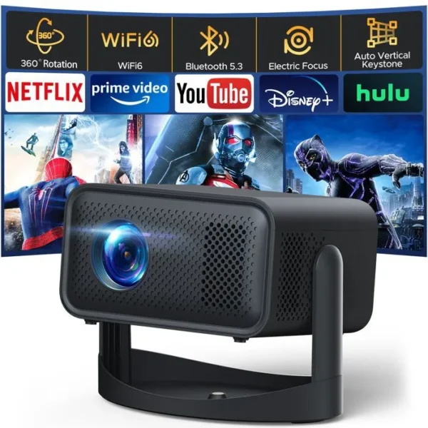 JEEMAK Vidéoprojecteur 720P Mini Projecteur Portable - 300 ANSI - WiFi 2.4G/5G - Bluetooth 5.3 - Android 11 avec Netflix