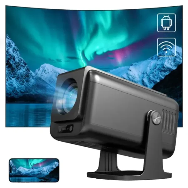 Mini Vidéoprojecteur 1080P Support 4K Android 8Go Double Wifi Correction Auto Projecteur Angle réglable Cinéma HDMI USB AV -Noir