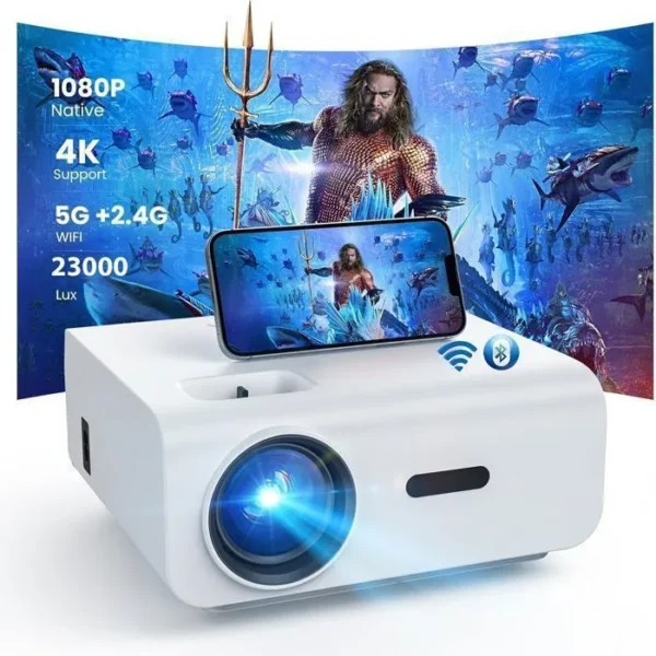 Vidéoprojecteur - HOPVISION - Mini Projecteur 4K - Full HD 1080P - Wifi Bluetooth 5.1 - Écran 300''